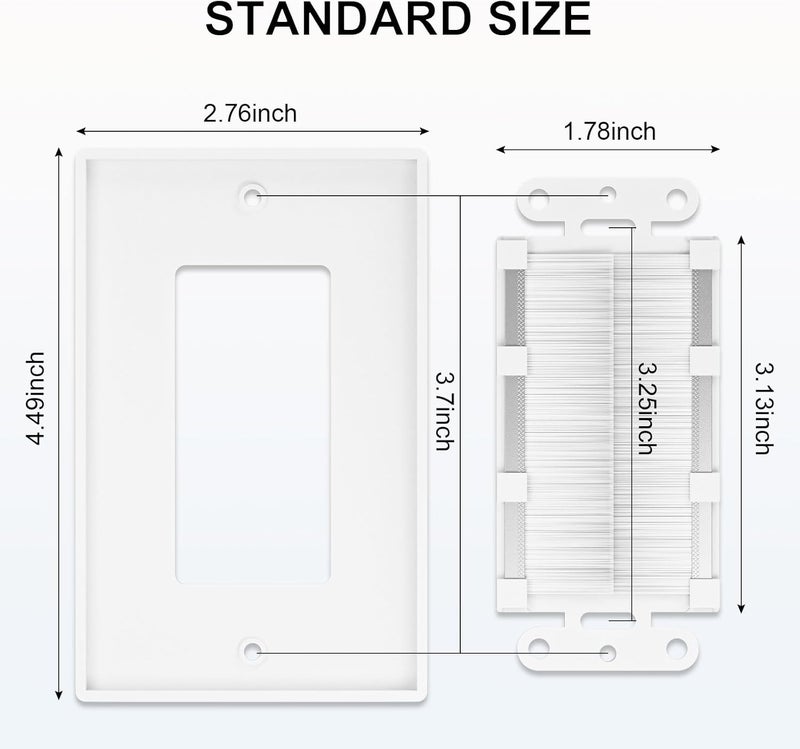 FGBB 10 Pack Brush Wall Plate with Low Voltage Mounting Bracket, Cable Pass Through Wall Plate for Wires, Single Gang Cable Access Strap, Wall Socket - White - Image 2